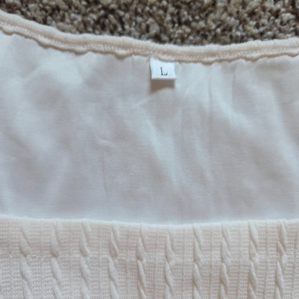 Cottagecore Dress Lg Cream Romantic Empire Waist Puff Sleeves Lined Square Neck - Picture 6 of 9